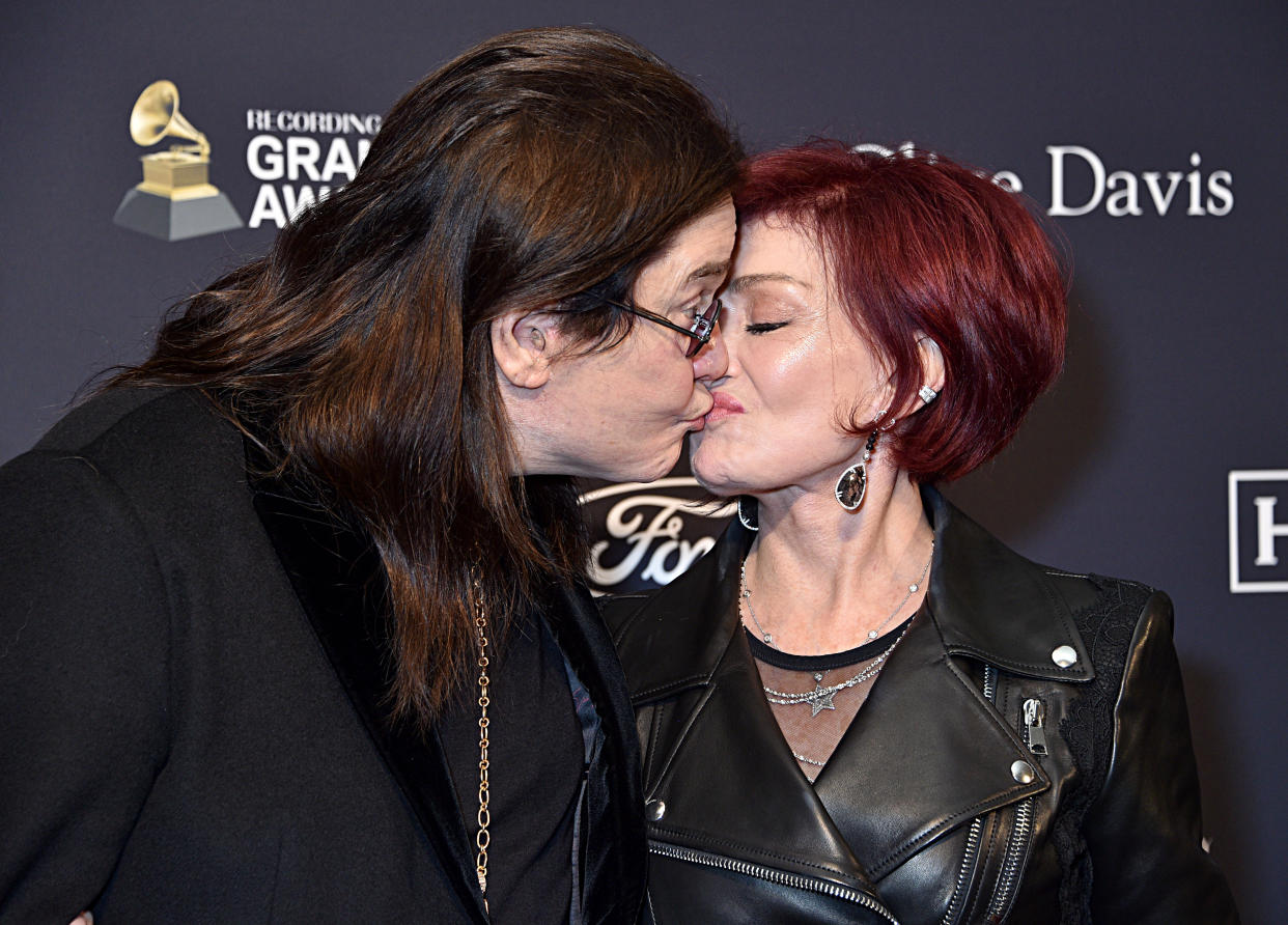 Ozzy Osbourne and Sharon Osbourne attend the Pre-GRAMMY Gala in 2020.