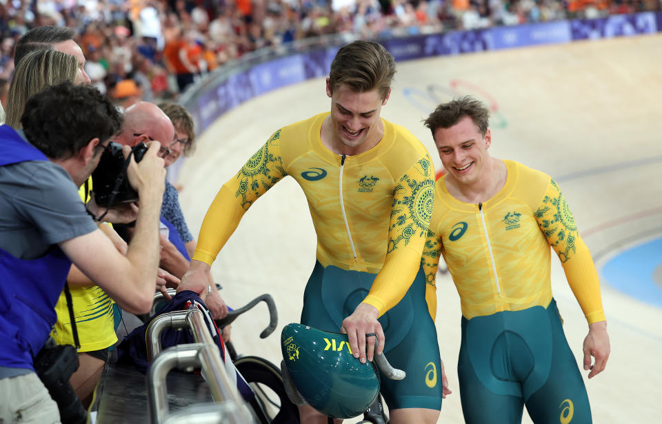 Matthew Glaetzer and Matthew Richardson celebrate.