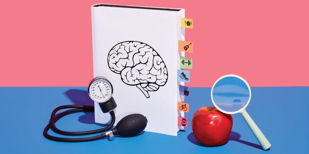 apple and brain book on table