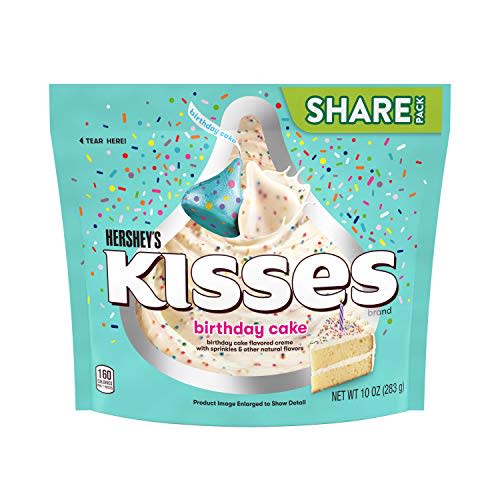 HERSHEY'S KISSES Birthday Cake Flavored Creme with Sprinkles Candy, Individually Wrapped, 10 oz Share Pack