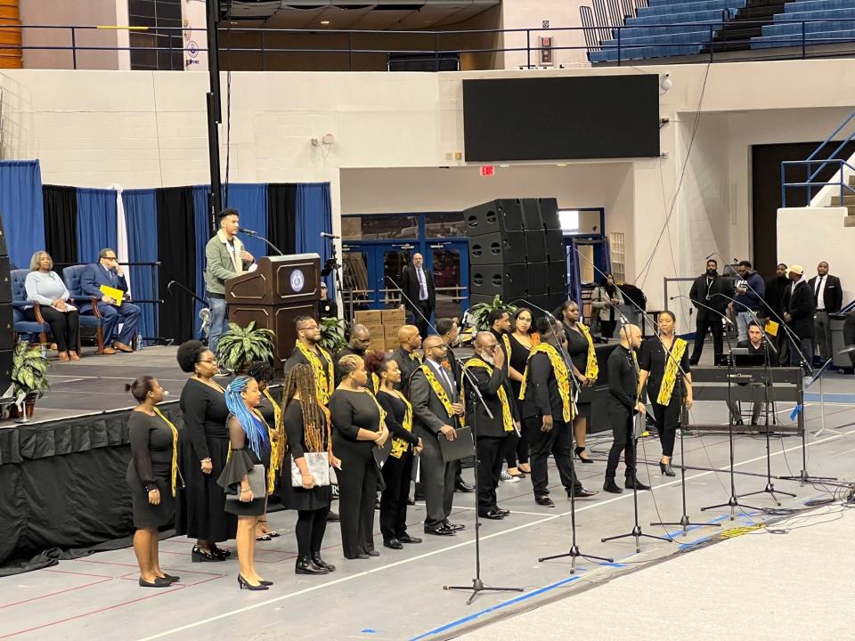 Jacob Aparicio, co-chair of the MLK Day Youth Committee, made remarks at the Nashville MLK Day March and Convocation at Tennessee State University on Jan. 16, 2023.