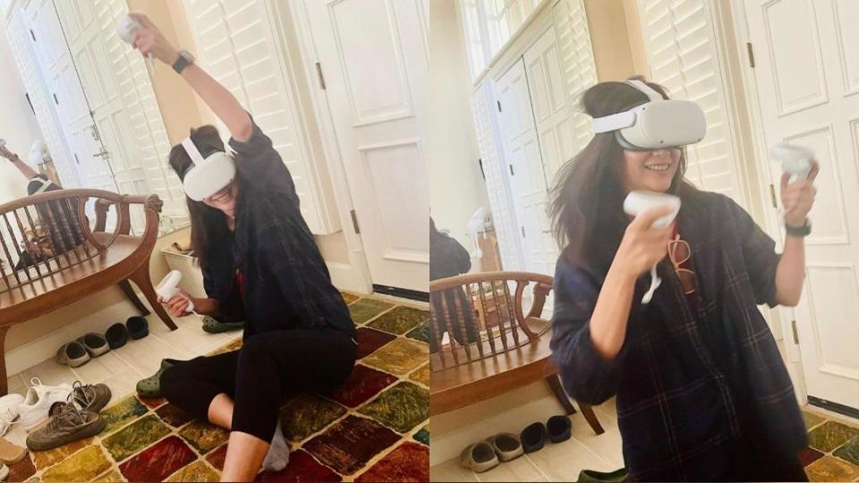 徐靜蕾在家中玩VR健身遊戲supernatural。（圖／翻攝自徐靜蕾IG）