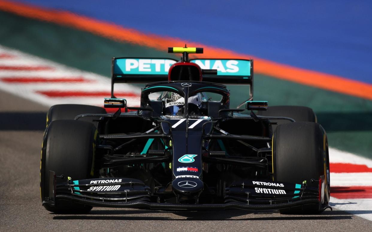 Finnish Formula One driver Valtteri Bottas of Mercedes-AMG Petronas in action during the first practice session of the Formula One Grand Prix of Russia at the race track in Sochi, Russia 25 September 2020. The Formula One Grand Prix of Russia will take place on 27 September 2020. Formula One Grand Prix of Russia, Sochi, Russian Federation - Bryn Lennon/POOL/EPA-EFE/Shutterstock 