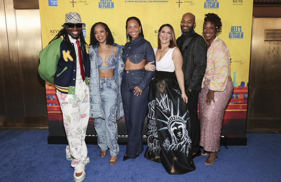 Chris Lee, from left, Maleah Joi Moon, Alicia Keys, Shoshana Bean, Brandon Victor Dixon, and Kecia Lewis attend the "Hell's Kitchen" Broadway musical opening night performance at the Shubert Theatre on Saturday, April 20, 2024, in New York. (Photo by CJ Rivera/Invision/AP)
