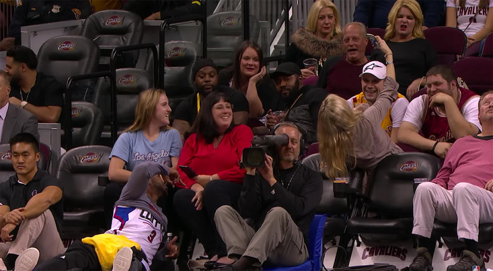 Chris Paul throws his deuces in the sky just for the shutterbugs. (Screencap via NBA)