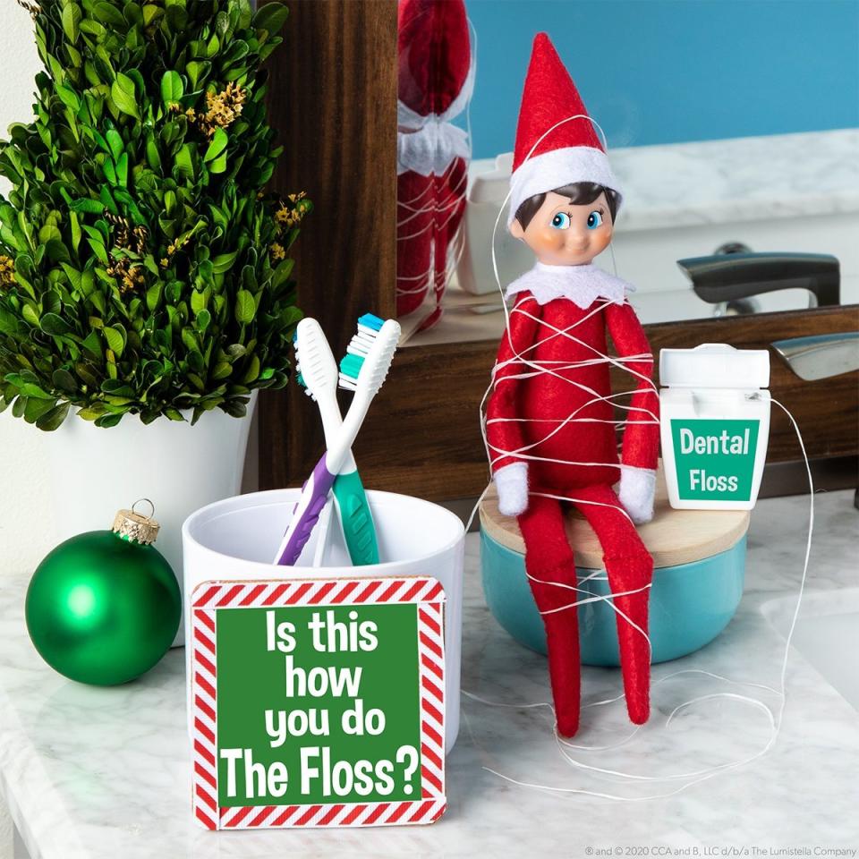 5) Tangled in Floss Elf on the Shelf