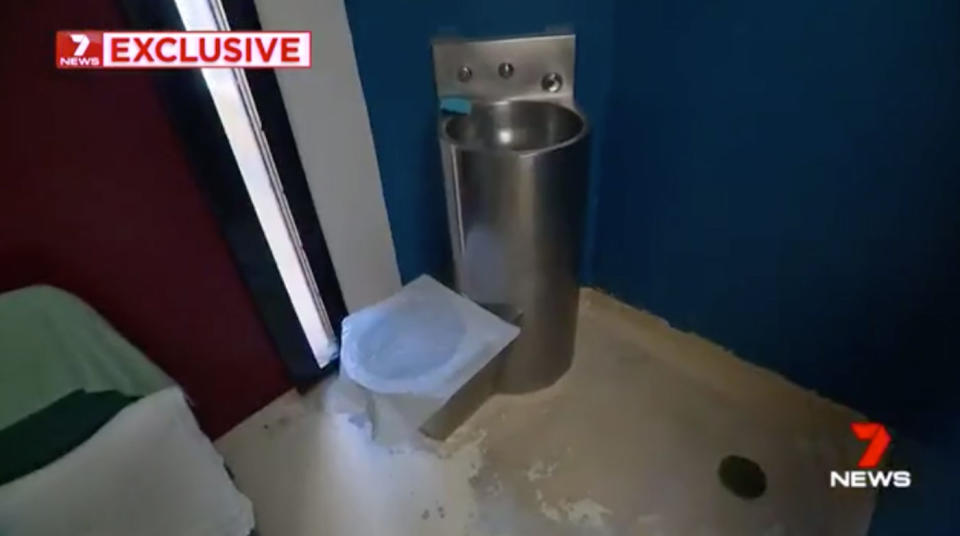 Pictured is a sink and toilet inside Ivan Milat's prison cell at Goulburn Correctional Centre.