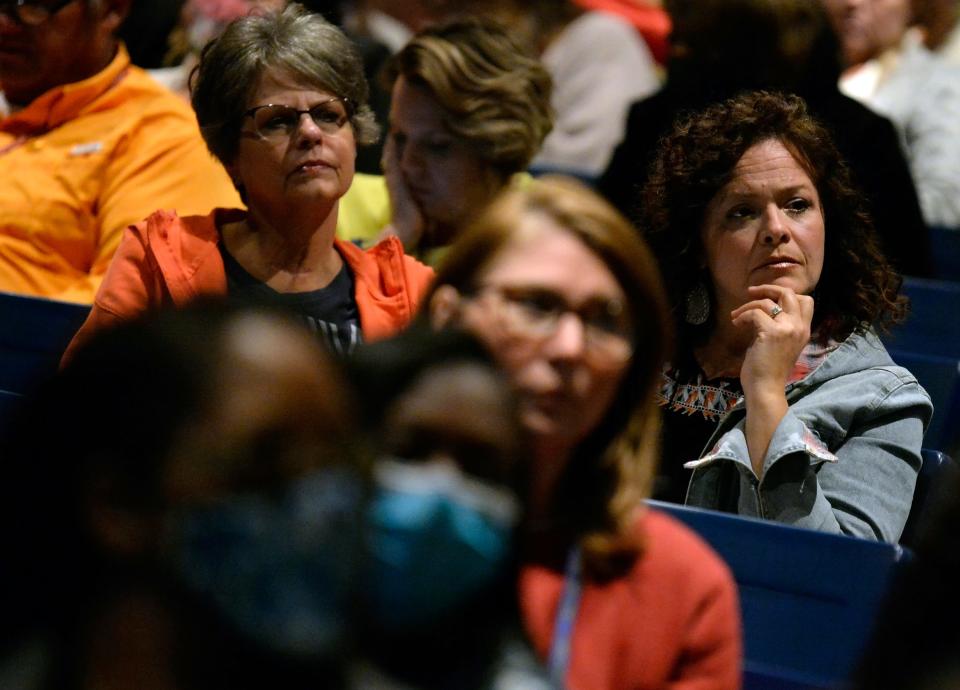 Parents, educators and community members attend a town hall to discuss Tennessee's school funding formula on October 27, 2021 in Hendersonville, Tenn. This was the first of eight state-led town hall meetings to discuss revising the state's education funding formula.