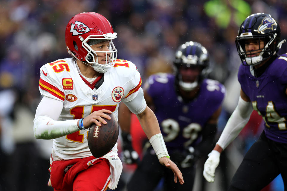 Patrick Mahomes and the Kansas City Chiefs will face the Baltimore Ravens to start the 2024 NFL season. (Photo by Rob Carr/Getty Images)