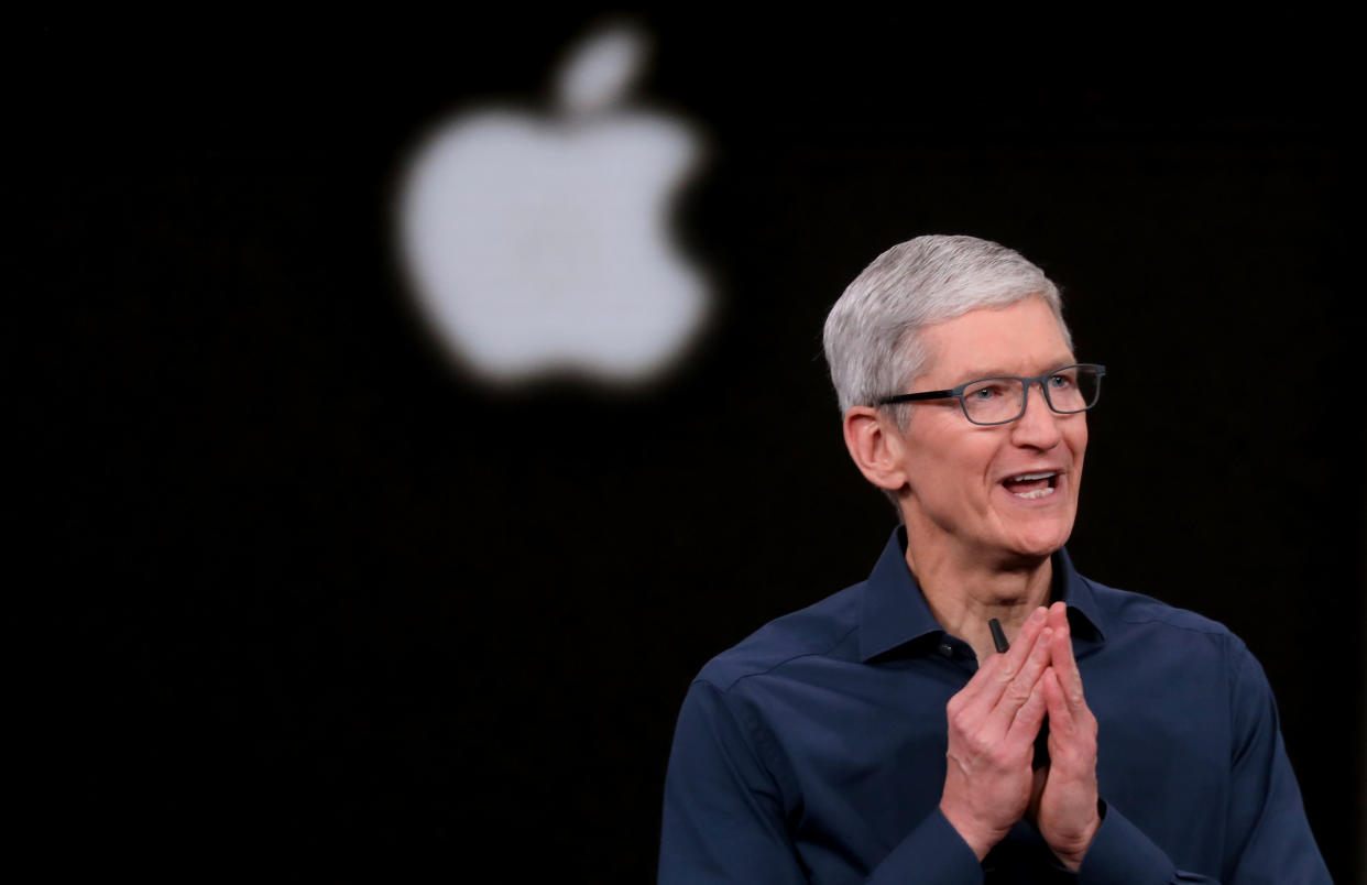 CUPERTINO, CA - SEPTEMBER 12: Tim Cook opens the Apple's annual product launch, Wednesday, Sept. 12, 2018, at company headquarters in Cupertino, Calif. (Karl Mondon/Digital First Media/The Mercury News via Getty Images)