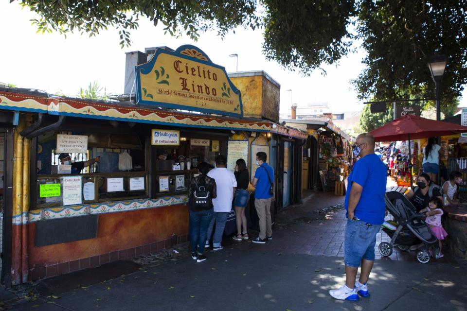 Taquito specialists Cielito Lindo at historic Olvera Street on April 18, 2021.