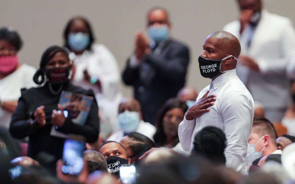 Actor, Jamie Foxx, is recognized by the Reverend Al Sharpton during the funeral service for George Floyd - Reuters