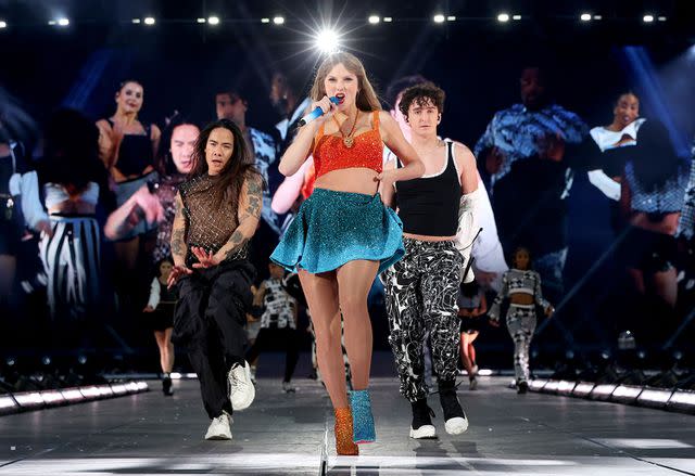 <p>Kevin Mazur/Getty</p> Taylor Swift performs onstage during her Eras Tour show at Wembley Stadium on June 21, 2024 in London, England