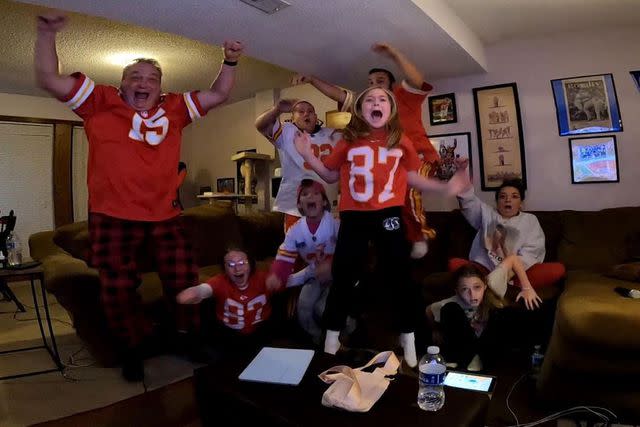 <p>Courtesy Michael Nigro</p> Mike Nigro (far left) celebrating the 2024 Chiefs Super Bowl win with his family