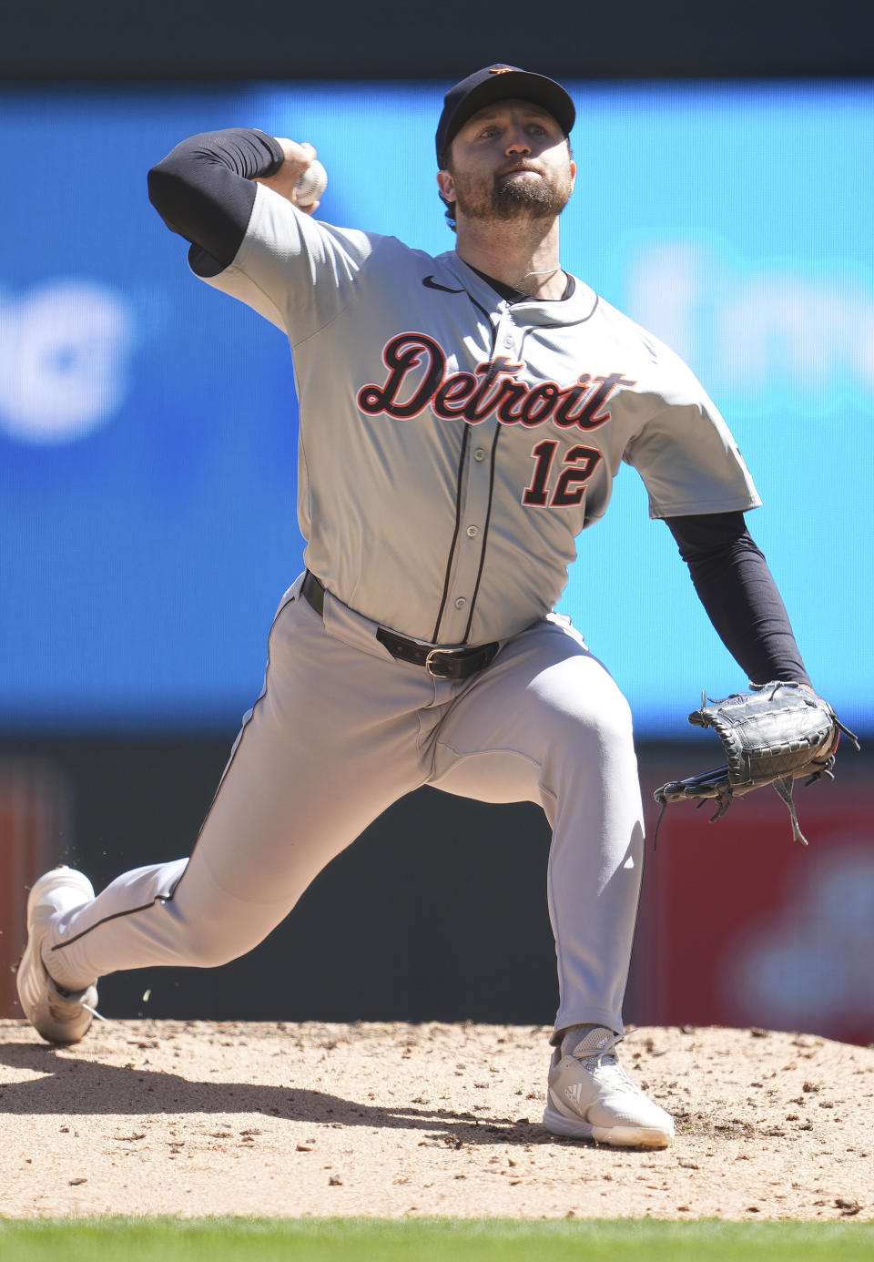 Detroit Tigers starting pitcher Casey Mize delivers during the first inning of a baseball game against the Minnesota Twins, Sunday, April 21, 2024, in Minneapolis. (AP Photo/Abbie Parr)
