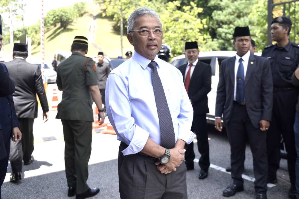 Yang di-Pertuan Agong Al-Sultan Abdullah Ri'ayatuddin Al-Mustafa Billah Shah speaks to members of the media at Istana Negara February 25, 2020. ― Picture by Miera Zulyana