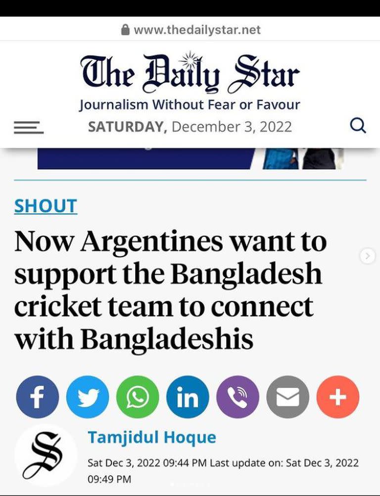 La historia llegó a los diarios de Bangladesh