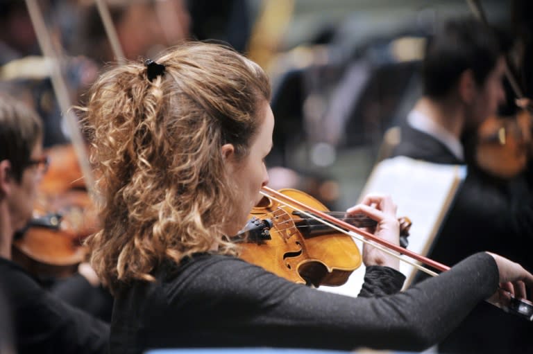 Musicians of the "Orchestre Lamoureux" perform Maurice Ravel's "Bolero" in 2013 in Nantes