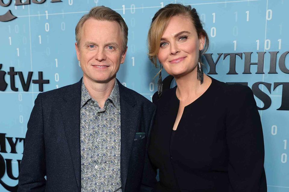 <p>Matt Winkelmeyer/GA/The Hollywood Reporter/Getty</p> David Hornsby and Emily Deschanel attend the premiere for Apple