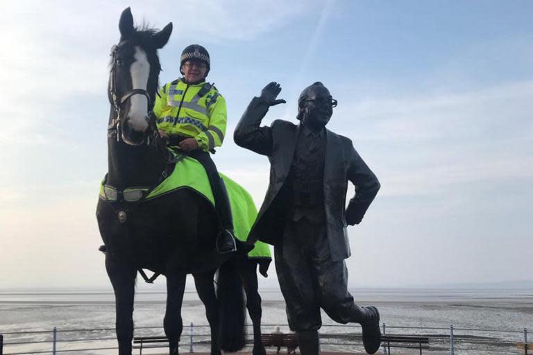 Police horse dies in ‘tragic accident’ after crashing into metal barriers at Blackpool football match