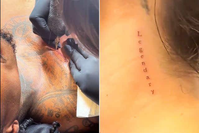 <p>Bre Tiesi/ Tiktok</p> Nick Canon and Bre Tiesi get tattoos for son, Legendary