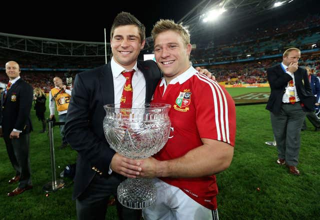 Ben and older brother Tom Youngs celebrate the Lions series win in Sydney in 2013