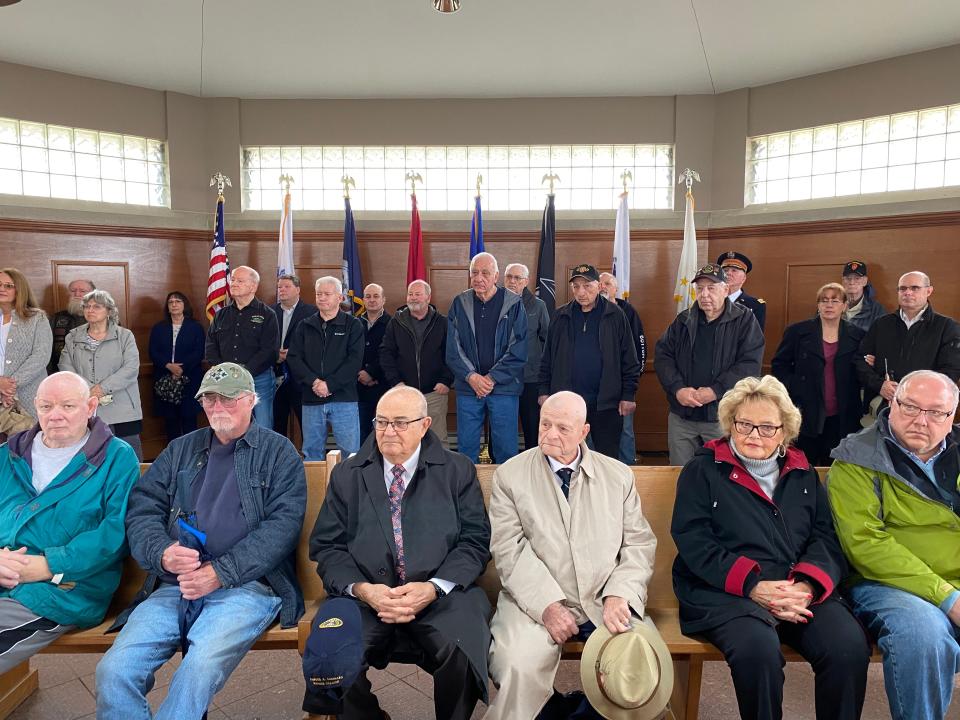 Rep. Samuel Azzinaro, D-Westerly, third from left, chair of the House Committee on Veterans Affairs, was among the participants at an April 20 memorial service for Air Force Senior Master Sgt. Ken Lewis.