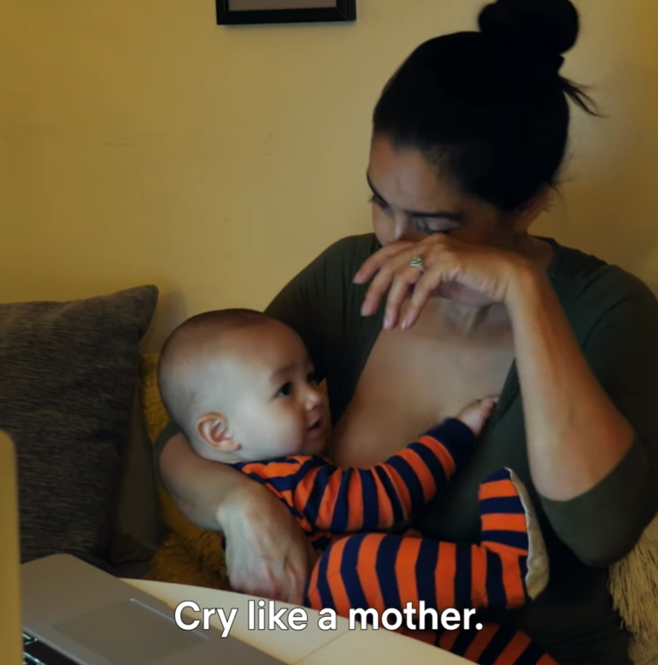 Mum cries holding baby in Netflix Motherood campaign under fire for 'awful' message