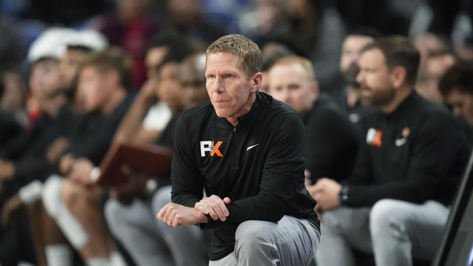 Gonzaga coach Mark Few watches during the first half of the team's NCAA college basketball game against Portland State in the Phil Knight Legacy tournament Thursday, Nov. 24, 2022, in Portland, Ore. (AP Photo/Rick Bowmer)