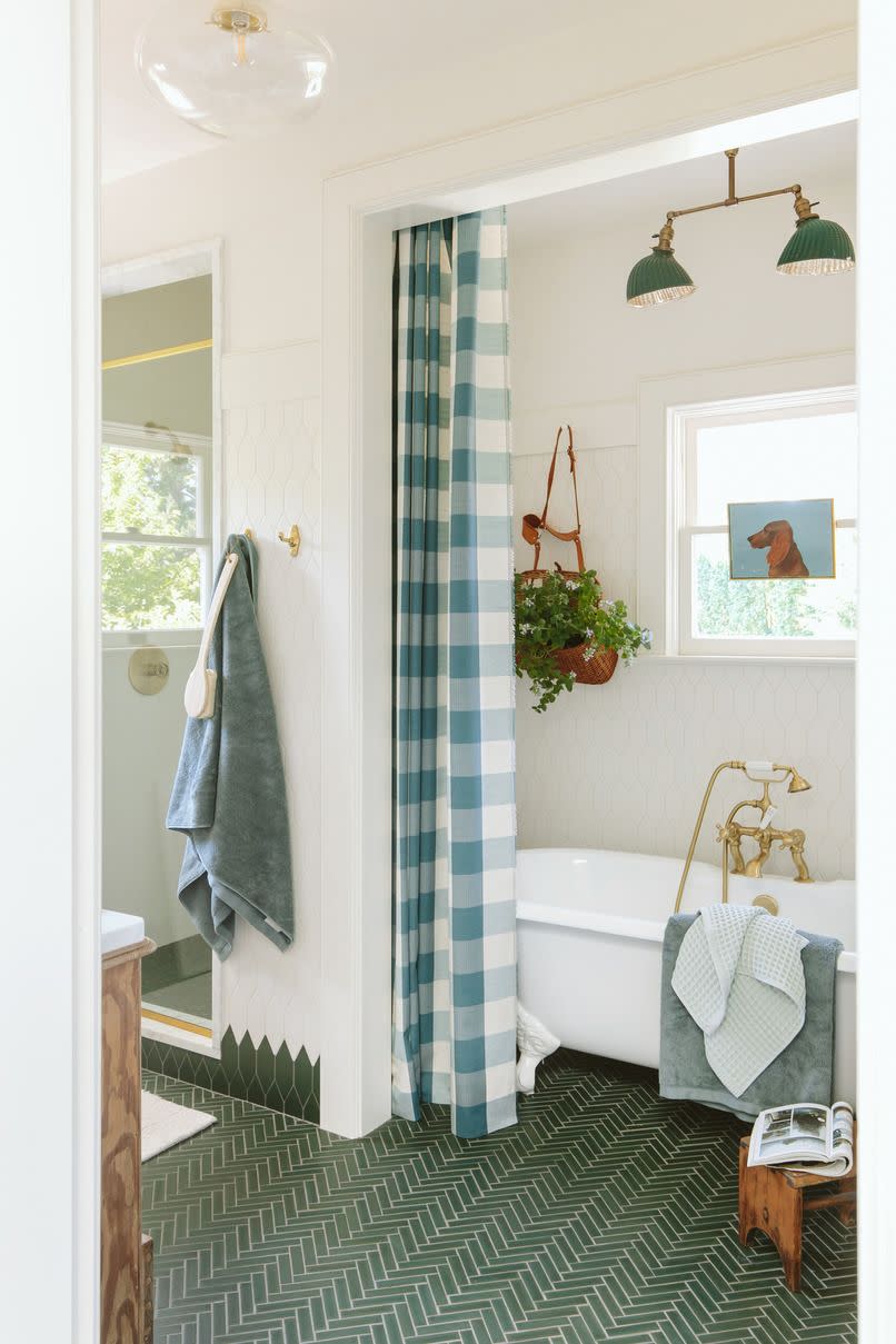 emily hendersons 1910 farmhouse bathroom with green and white tile