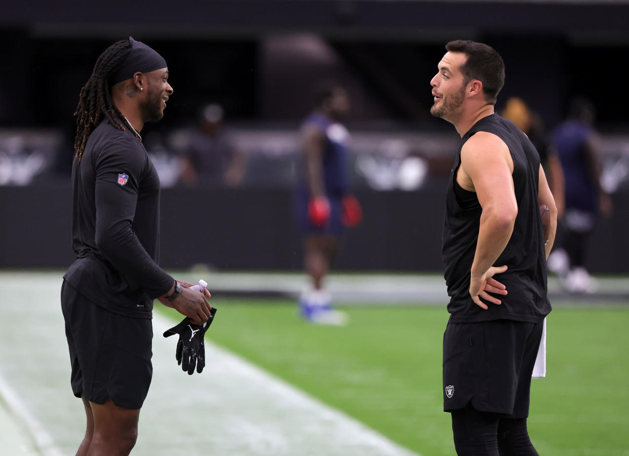 Receiver Davante Adams and quarterback Derek Carr could lead a strong Raiders passing attack that will thrill fantasy managers. (Photo by Ethan Miller/Getty Images)