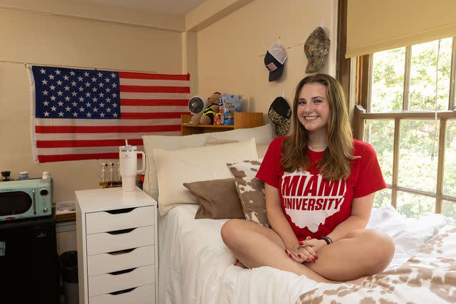 <p>courtesy Miami University</p> Sarah Bowling in her dorm room at Miami University in 2023