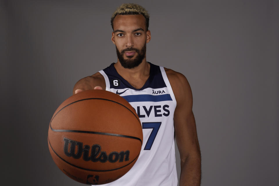 Minnesota Timberwolves' Rudy Gobert poses during the NBA basketball team's Media Day, Monday, Sept. 26, 2022, in Minneapolis. (AP Photo/Abbie Parr)