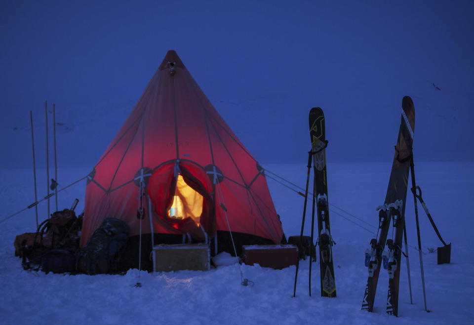 A pyramid tent is seen in Trident area, Adelaide island, Antarctica in March 2020.