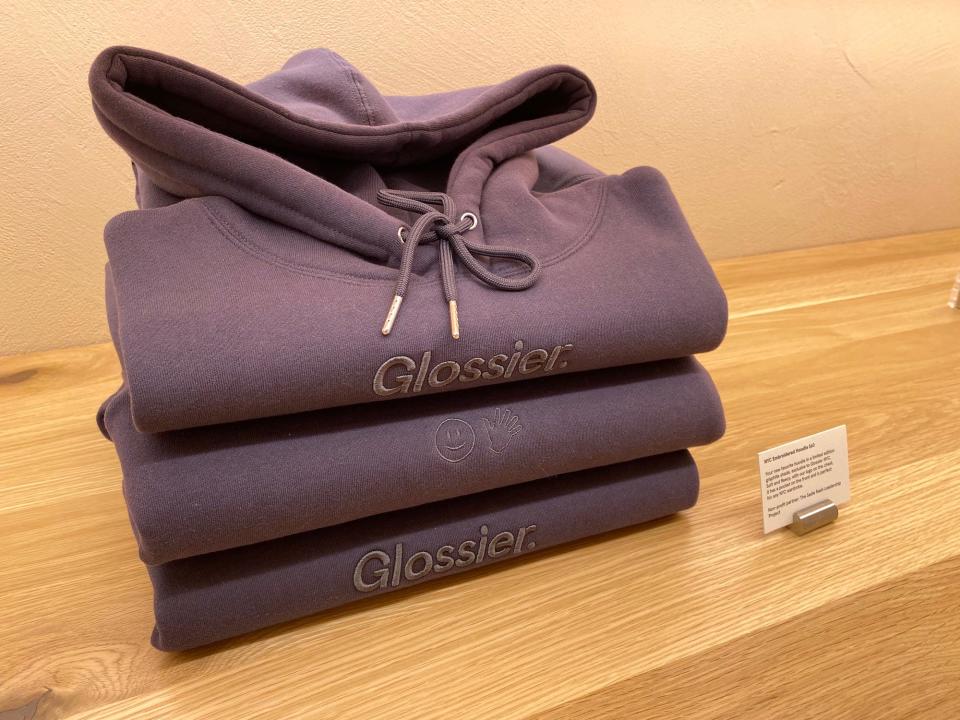 A Glossier hoodie at the SoHo flagship store.