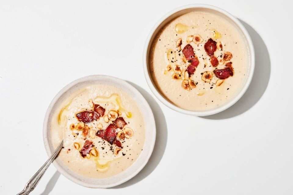 Cauliflower Soup With Hazelnuts and Bacon