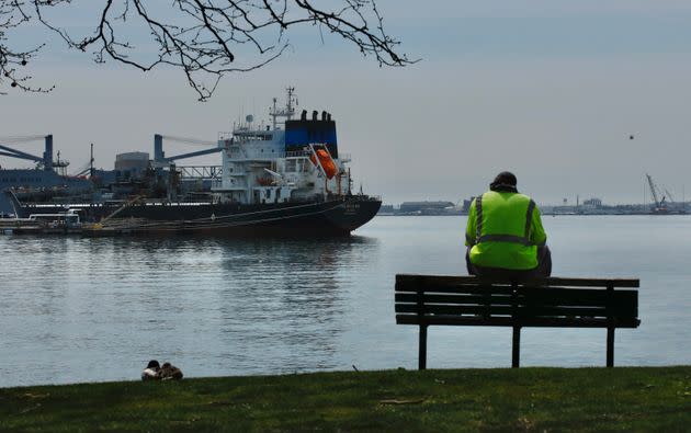 Ships are docked at Patapsco River after the cargo ship Dali ran into and collapsed the Francis Scott Key Bridge on Tuesday.