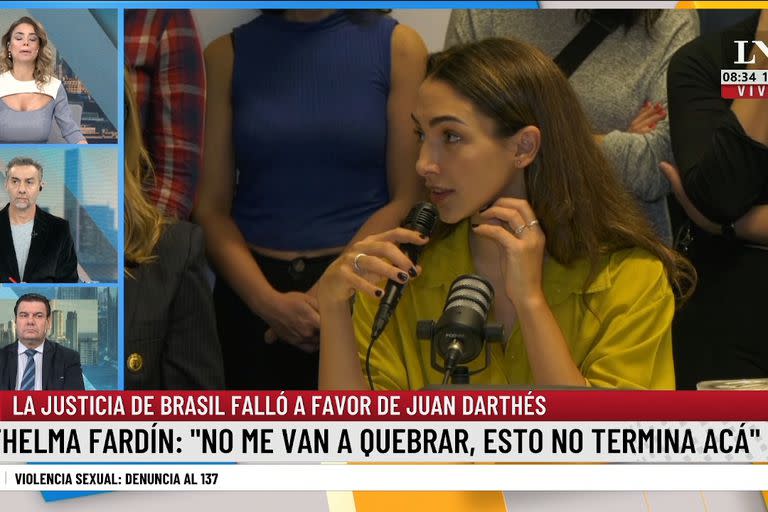 Thelma Fardin adelantó que apelará el fallo, después de que la justicia brasileña fallara a favor de Juan Darthés