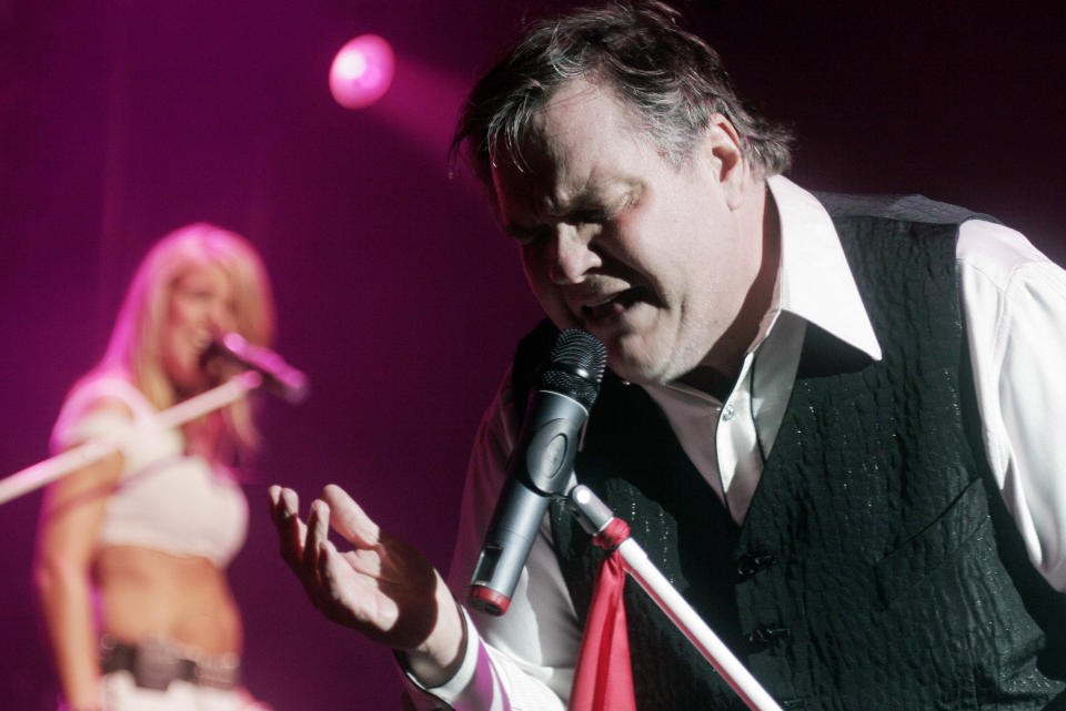 FILE - Meat Loaf performs at a concert in New York's Madison Square Garden, Wednesday, July 18, 2007. Meat Loaf, whose "Bat Out Of Hell" album is one of the all time bestsellers, has died, family said on Facebook, Friday, Jan. 21, 2022. (AP Photo/Andy Kropa, File)