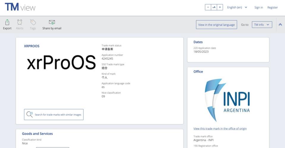 蘋果額外申請註冊「xrProOS」名稱商標，同樣將用於即將發表新品？