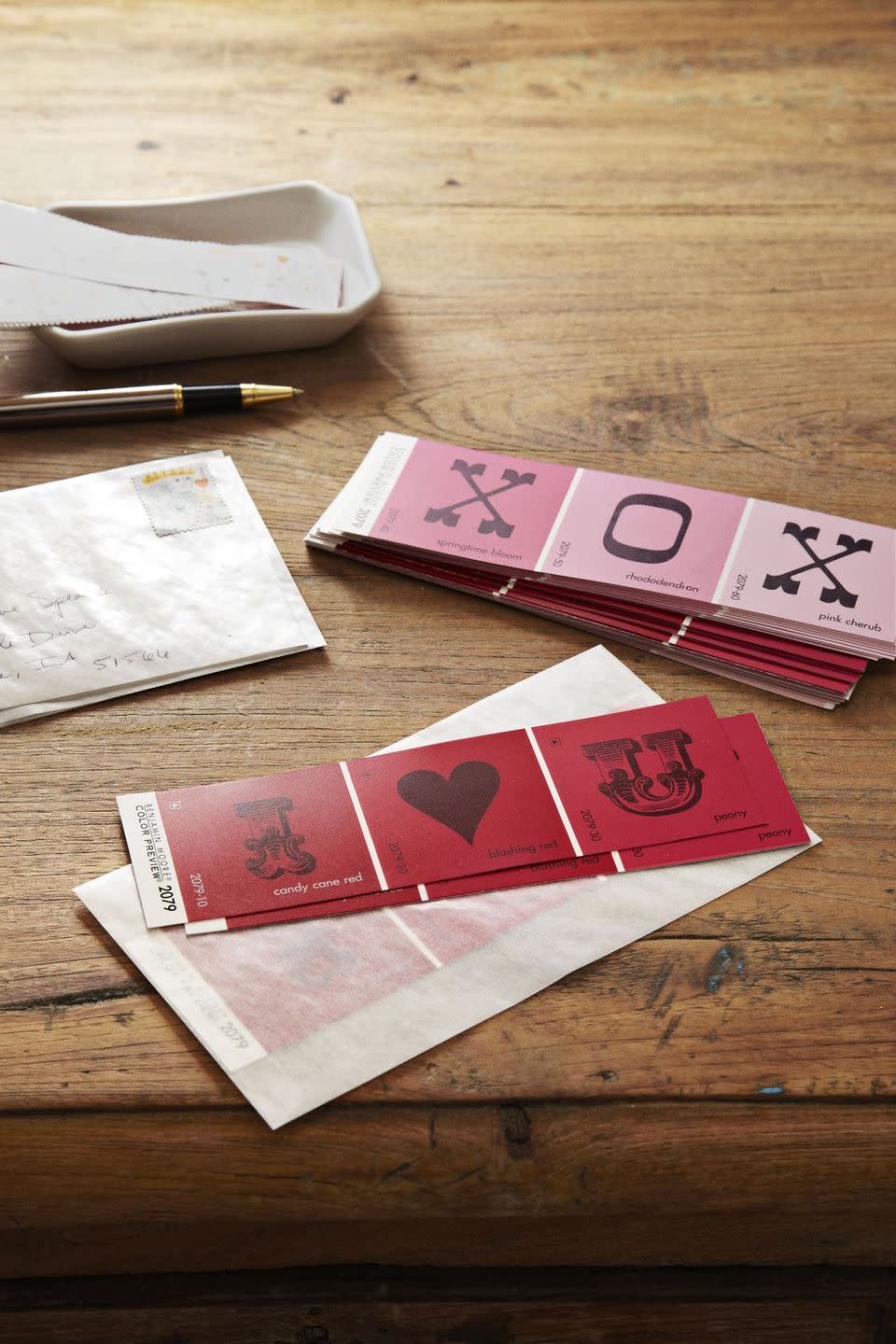 <p>You can pick up some Valentine-colored paint swatch strips at your local hardware store (for free!) and have kids use inked letter or heart-shaped stamps to create customized, colorful valentines. These can also double as bookmarks!</p><p>Be sure to allow the ink to dry for about five minutes. Our friends <a href="https://www.countryliving.com/diy-crafts/how-to/g1584/valentines-day-crafts-for-kids/" rel="nofollow noopener" target="_blank" data-ylk="slk:at Country Living;elm:context_link;itc:0;sec:content-canvas" class="link ">at <em>Country Living</em></a> have a smart trick to make sure the ink stays put: Coat each paint strip with aerosol hair spray before stamping.</p><p><a class="link " href="https://www.amazon.com/Konsait-Valentine-Colouring-Supplies-Scrapbooks/dp/B08PCQTJ4Q?tag=syn-yahoo-20&ascsubtag=%5Bartid%7C10070.g.2138%5Bsrc%7Cyahoo-us" rel="nofollow noopener" target="_blank" data-ylk="slk:Shop Now;elm:context_link;itc:0;sec:content-canvas">Shop Now</a></p>