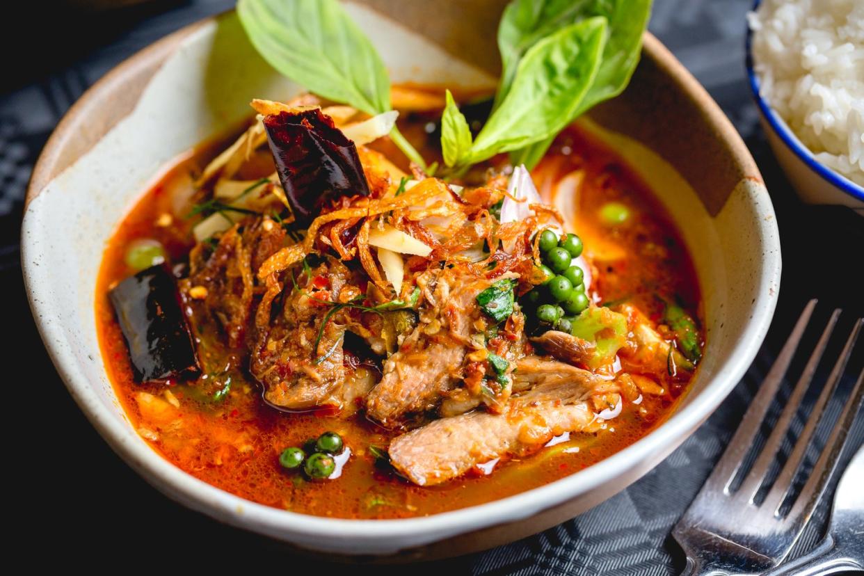 Michelin award-winning chef Sebby Holmes' Thai Jungle Curry recipe of Beef Cheeks, Green Peppercorns and Sweet Basil can banish the blues. (Payst)