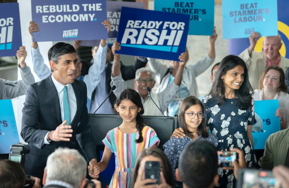 Rishi with daughters Krishna, Anushka and wife Akshata Murthy (PA)