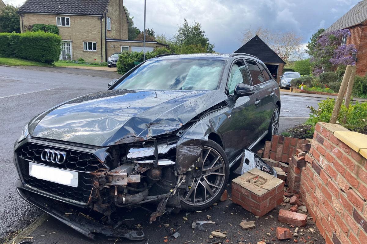 The crashed Audi in Newmarket on Monday morning <i>(Image: Cambridgeshire police)</i>