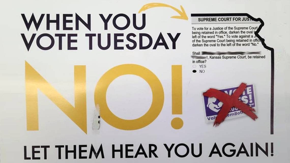 Bogus postcards try to deceive voters with a big red X through the logo for the failed “Value Them Both” amendment.