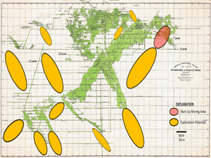 Target area of near mine exploration drilling plans for 2024