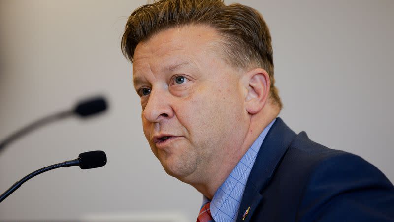 Sen. Todd Weiler, R-Woods Cross, speaks about his proposed substitute bill, County Clerk Amendments, during a Senate Government Operations and Political Subdivisions Standing Committee hearing at the Utah Capitol in Salt Lake City on Thursday, Jan. 18, 2024.