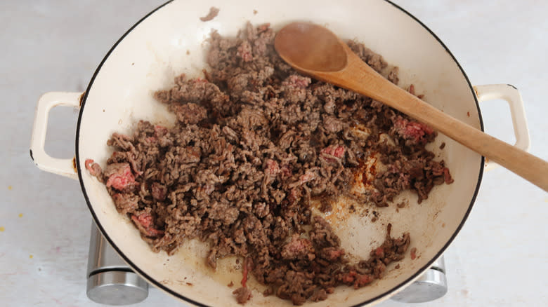 ground beef in a pan