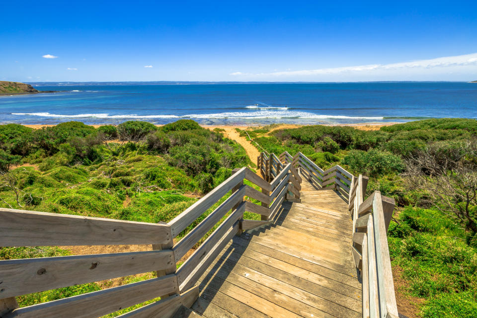 Wooden stairs to Ventnor beach, Phillip Island, Victoria Australia.