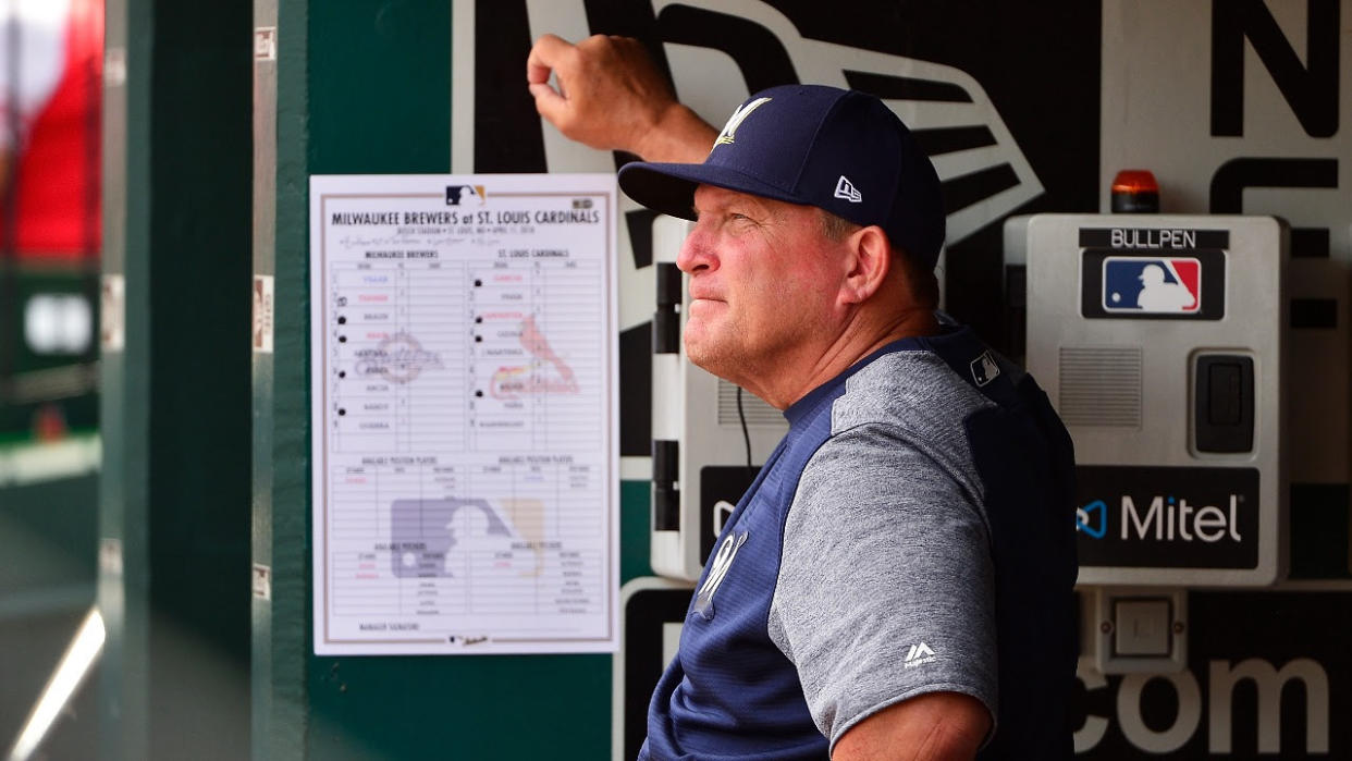 Pat Murphy in 2018 as the Brewers' bench coach. (Jeff Curry/Getty Images)